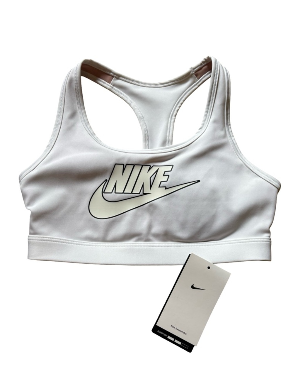 Nike Swoosh Medium Support Padded Sports Bra White Black XS NWT